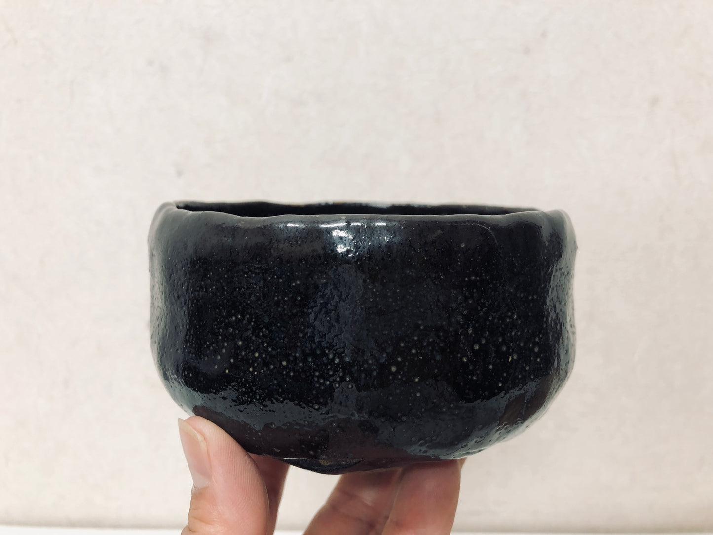 Y2915 CHAWAN Raku-ware black signed box Japan tea ceremony bowl antique vintage