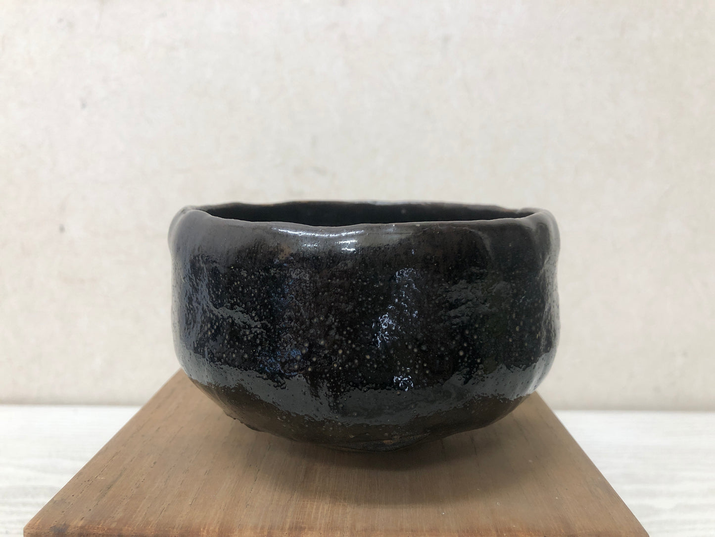 Y2915 CHAWAN Raku-ware black signed box Japan tea ceremony bowl antique vintage