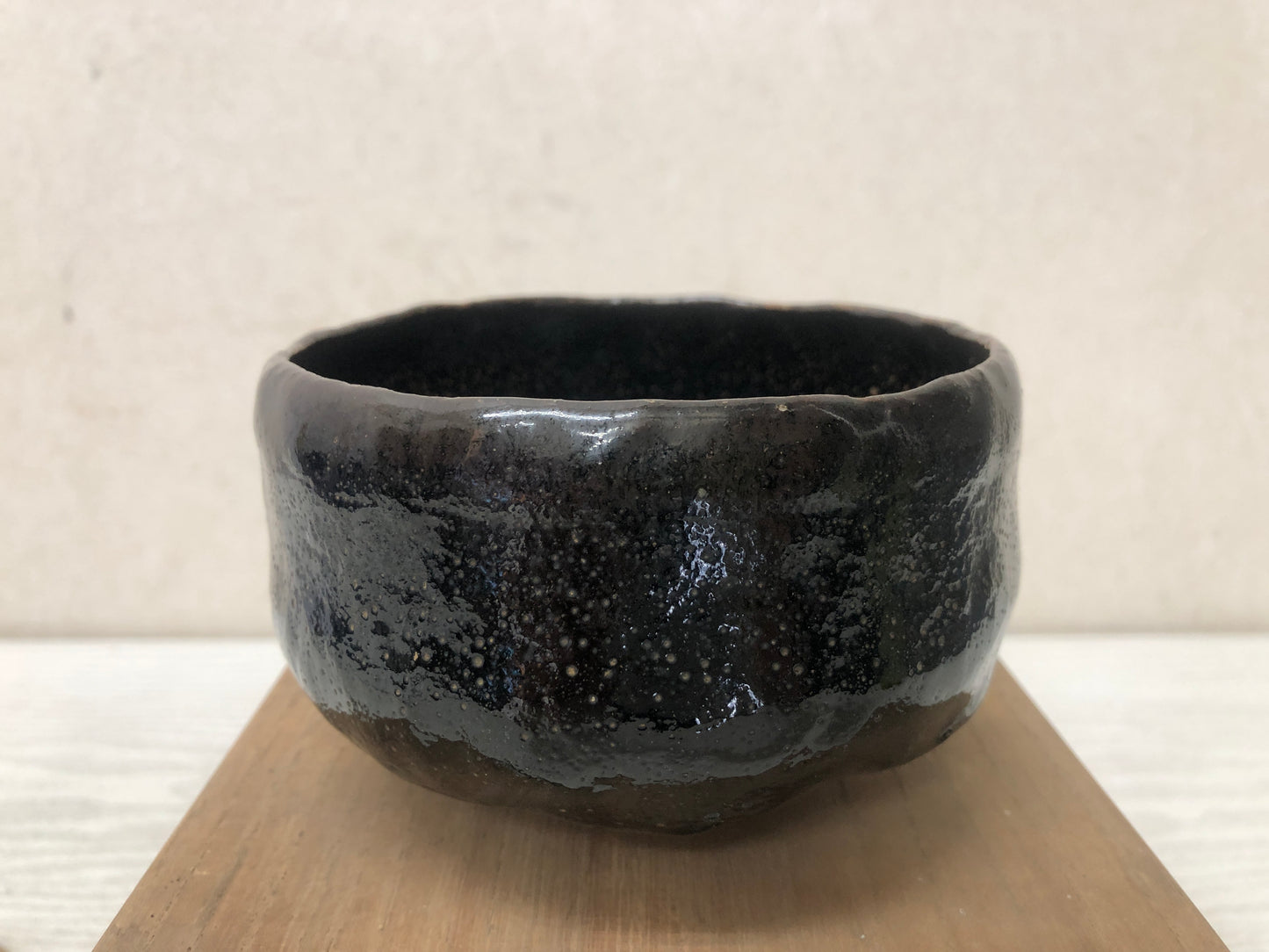 Y2915 CHAWAN Raku-ware black signed box Japan tea ceremony bowl antique vintage