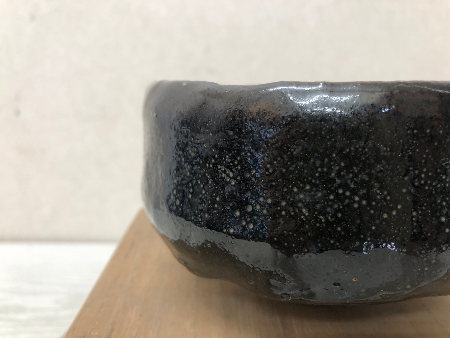 Y2915 CHAWAN Raku-ware black signed box Japan tea ceremony bowl antique vintage