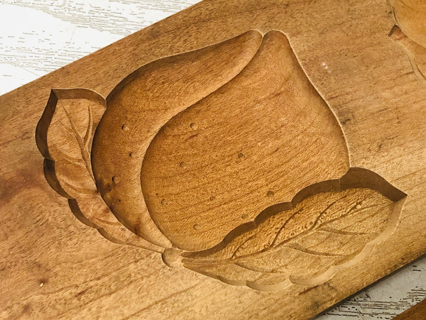 Y2937 KASHIGATA Fruit patterns handle Japan vintage Wooden Pastry Mold wagashi