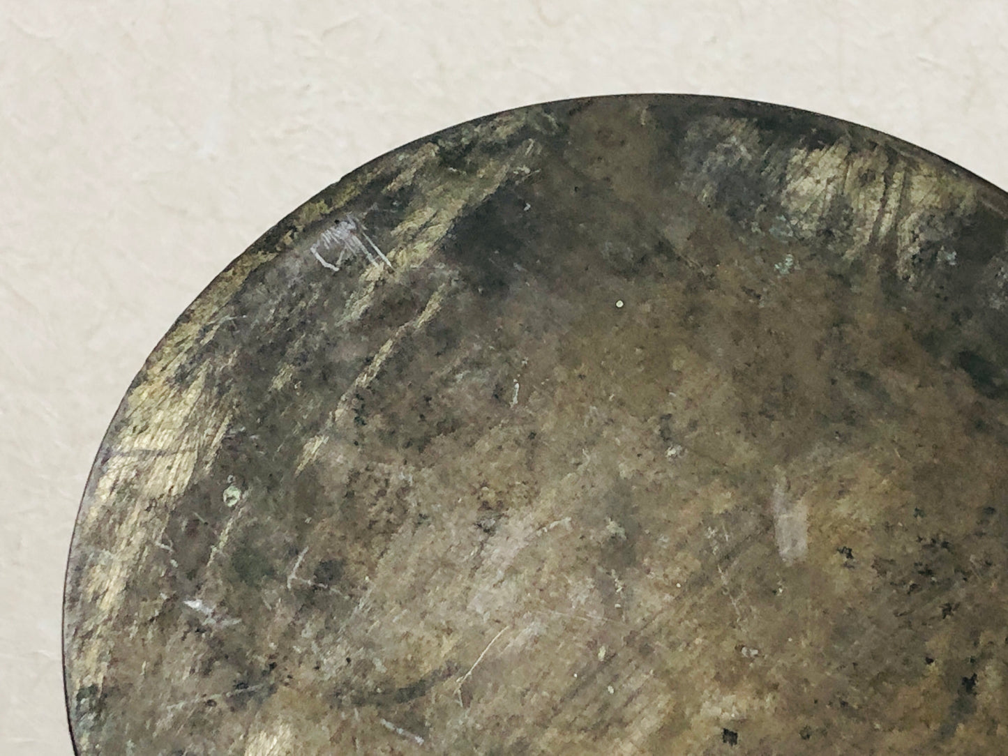 Y2946 KAGAMI Old Bronze Mirror signed Mitsunaga Fujiwara Japanese antique Japan