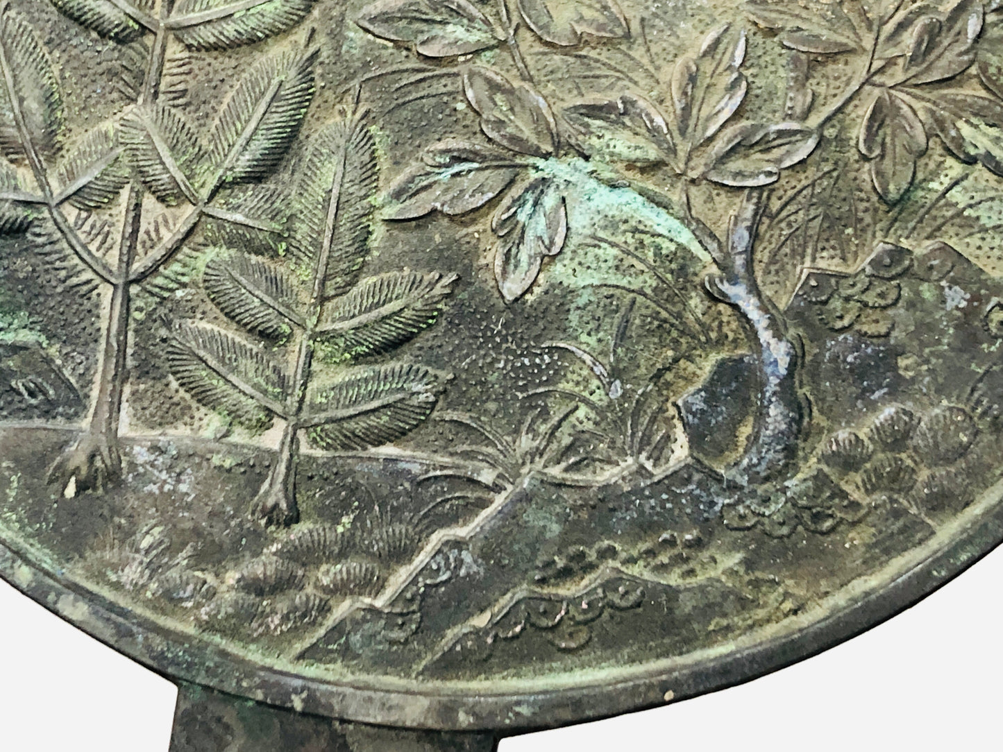 Y2946 KAGAMI Old Bronze Mirror signed Mitsunaga Fujiwara Japanese antique Japan