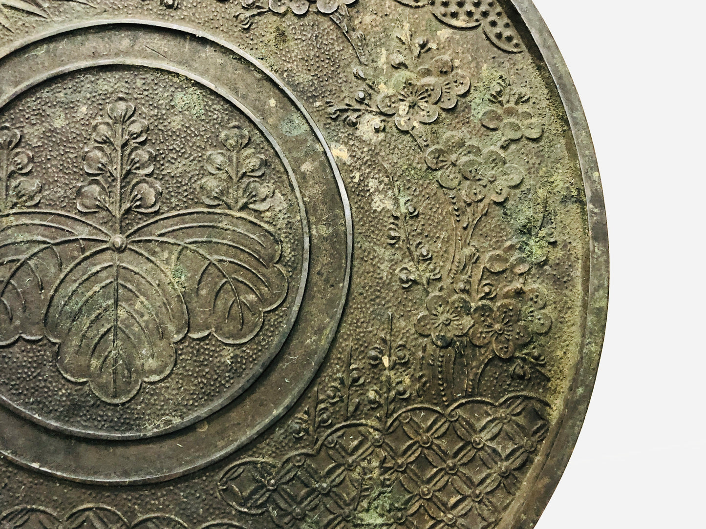 Y2947 KAGAMI Old Bronze Mirror Pine Bamboo Plum Japanese antique vintage Japan
