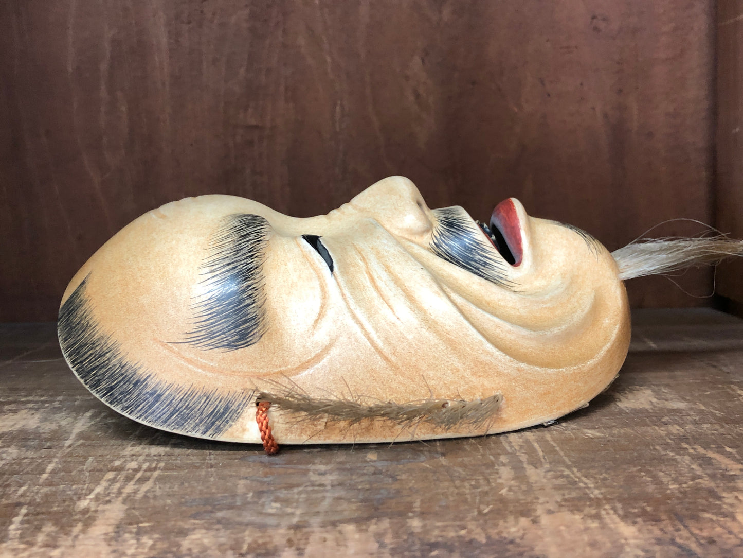 Y2990 NOH MASK wood carving Waraijyo smile old man Japan antique dance drama