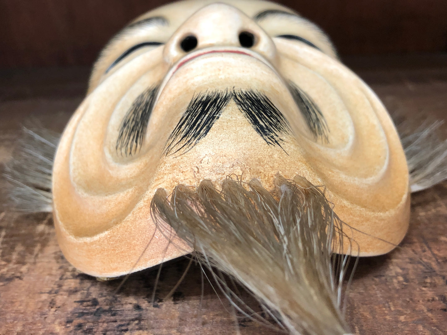 Y2990 NOH MASK wood carving Waraijyo smile old man Japan antique dance drama
