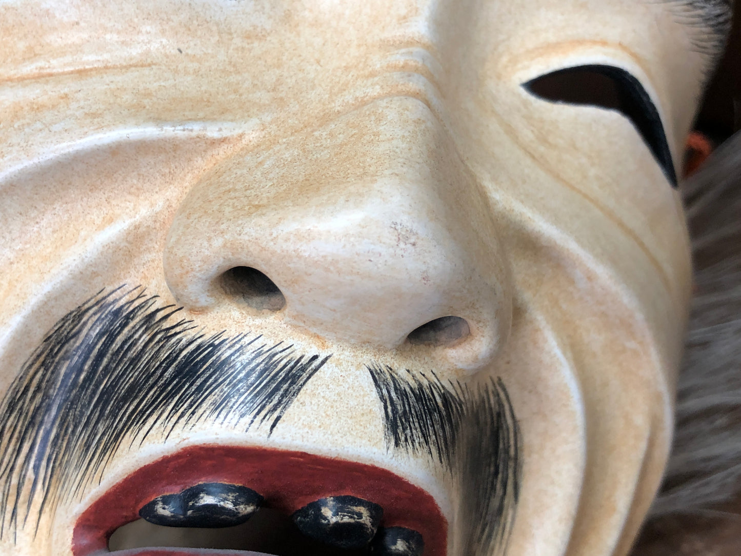 Y2990 NOH MASK wood carving Waraijyo smile old man Japan antique dance drama