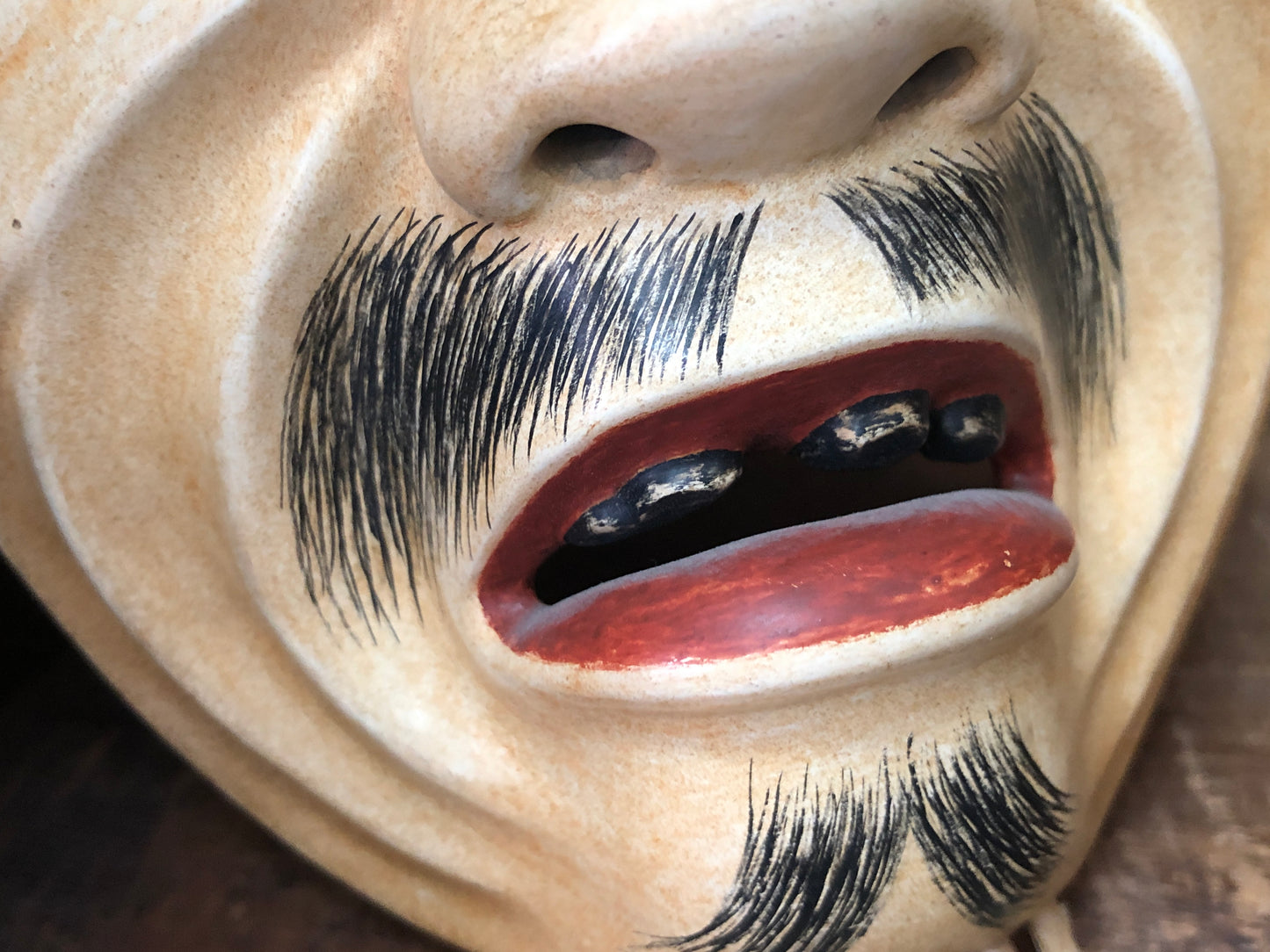 Y2990 NOH MASK wood carving Waraijyo smile old man Japan antique dance drama