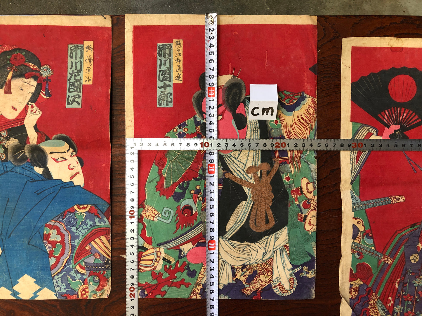 Y2991 WOODBLOCK PRINT Kunichika Kabuki actor triptych Japan Ukiyoe vintage art