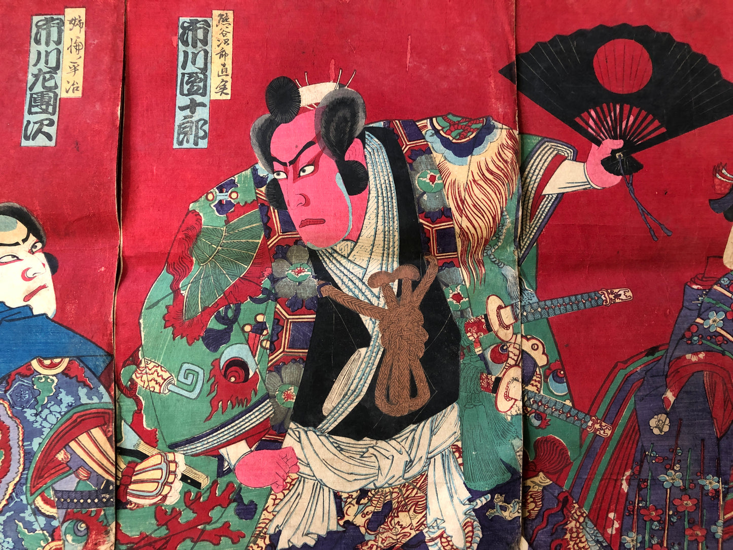Y2991 WOODBLOCK PRINT Kunichika Kabuki actor triptych Japan Ukiyoe vintage art