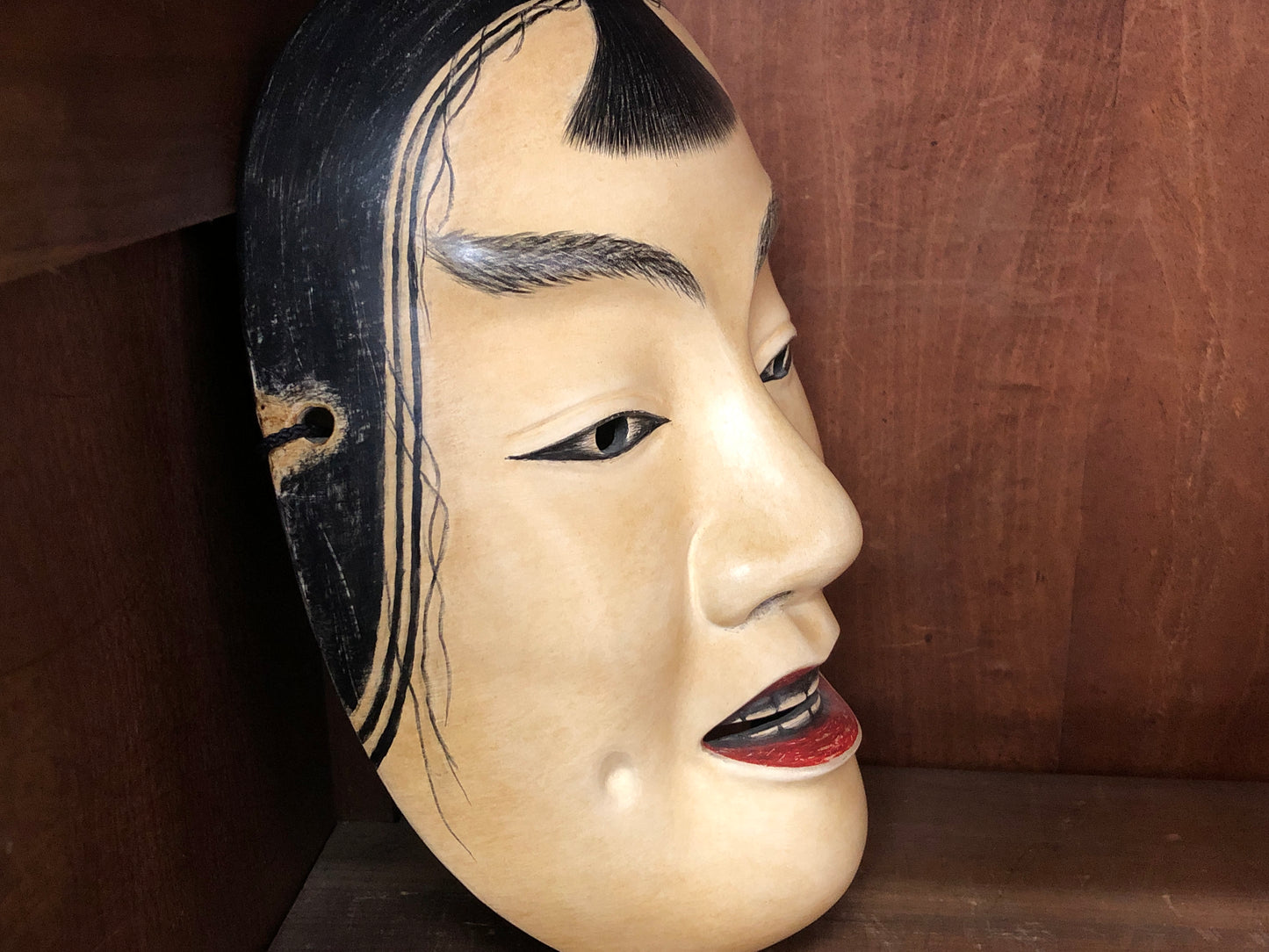 Y3002 NOH MASK wood carving Ookashiki Japan antique dance drama omen men