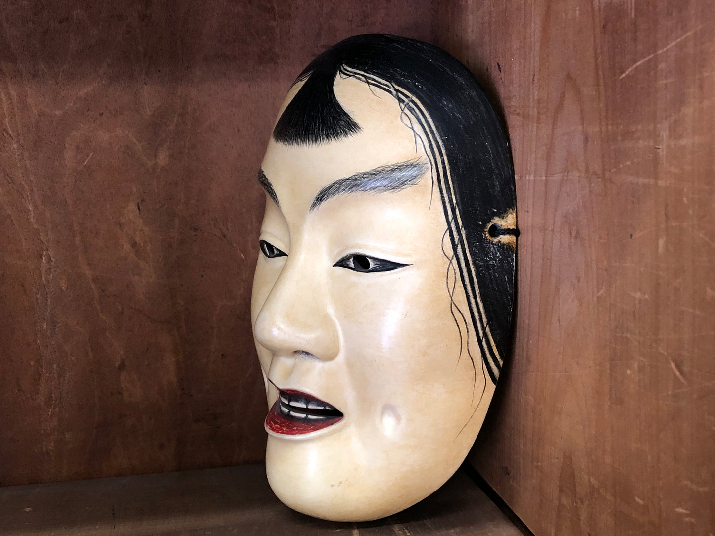 Y3002 NOH MASK wood carving Ookashiki Japan antique dance drama omen men