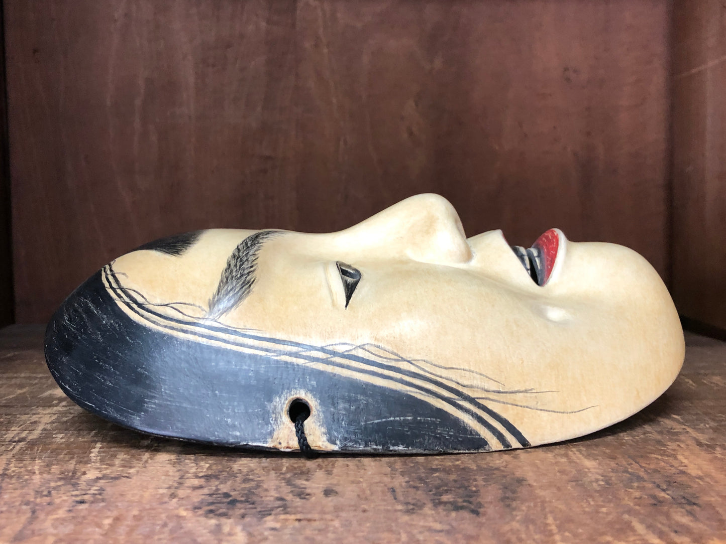 Y3002 NOH MASK wood carving Ookashiki Japan antique dance drama omen men