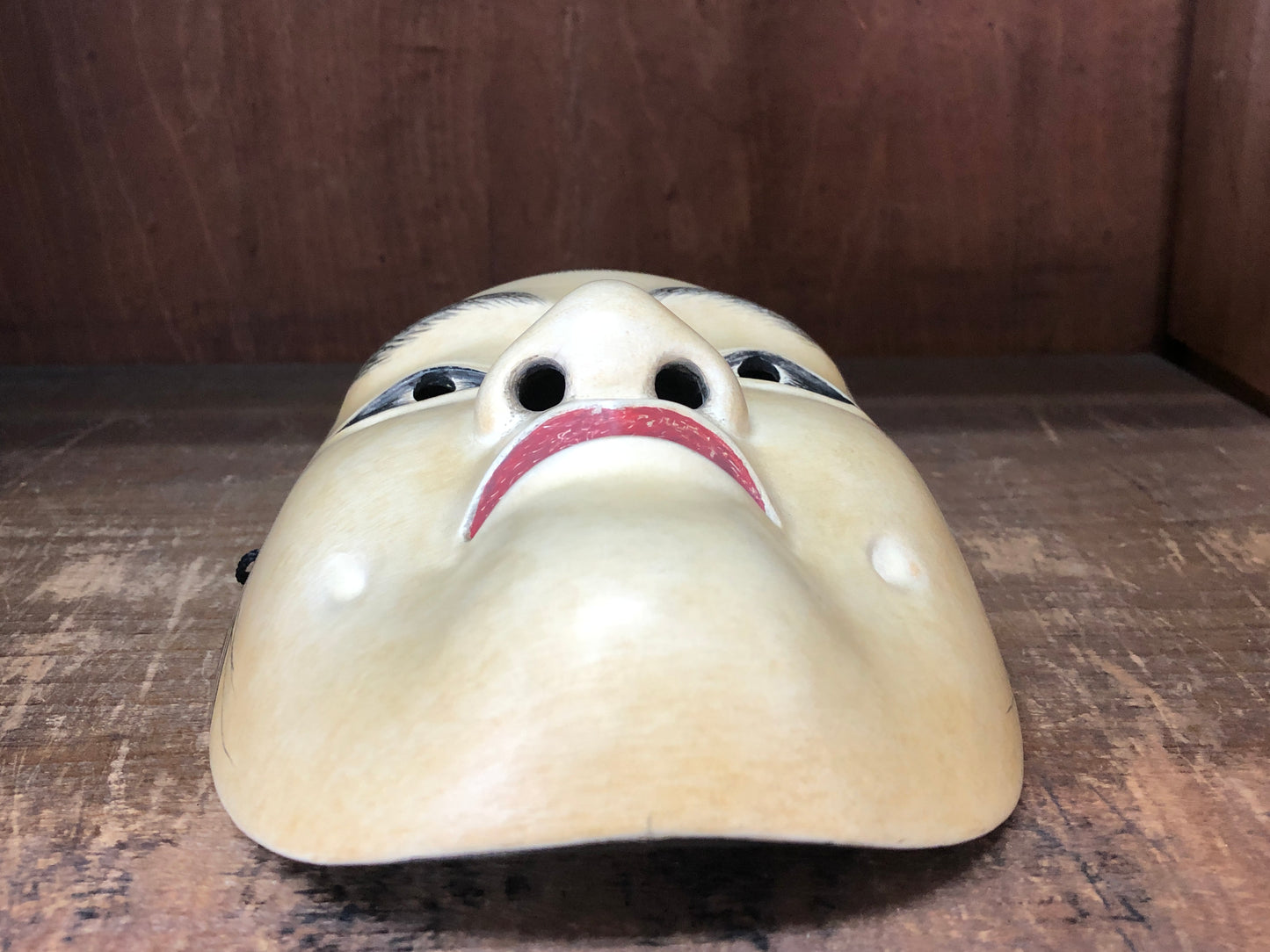 Y3002 NOH MASK wood carving Ookashiki Japan antique dance drama omen men