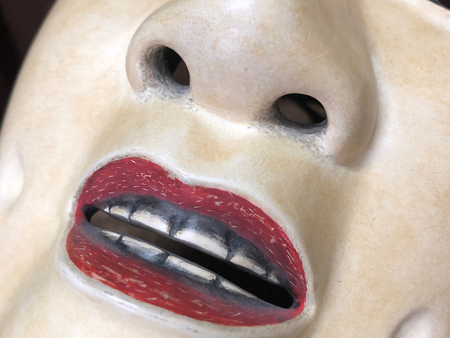Y3002 NOH MASK wood carving Ookashiki Japan antique dance drama omen men