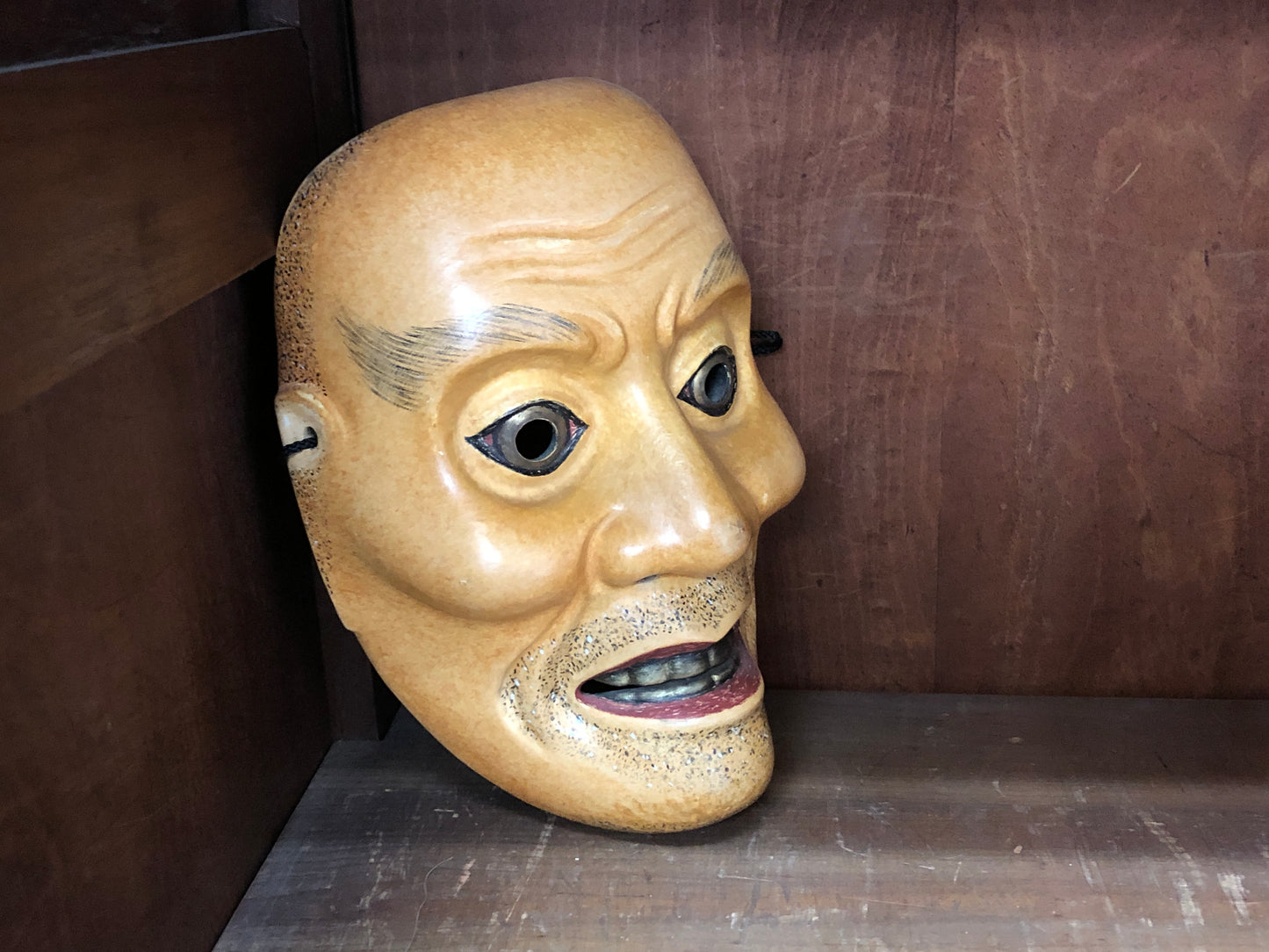 Y3007 NOH MASK wood carving Togou Japan antique dance drama omen men vintage