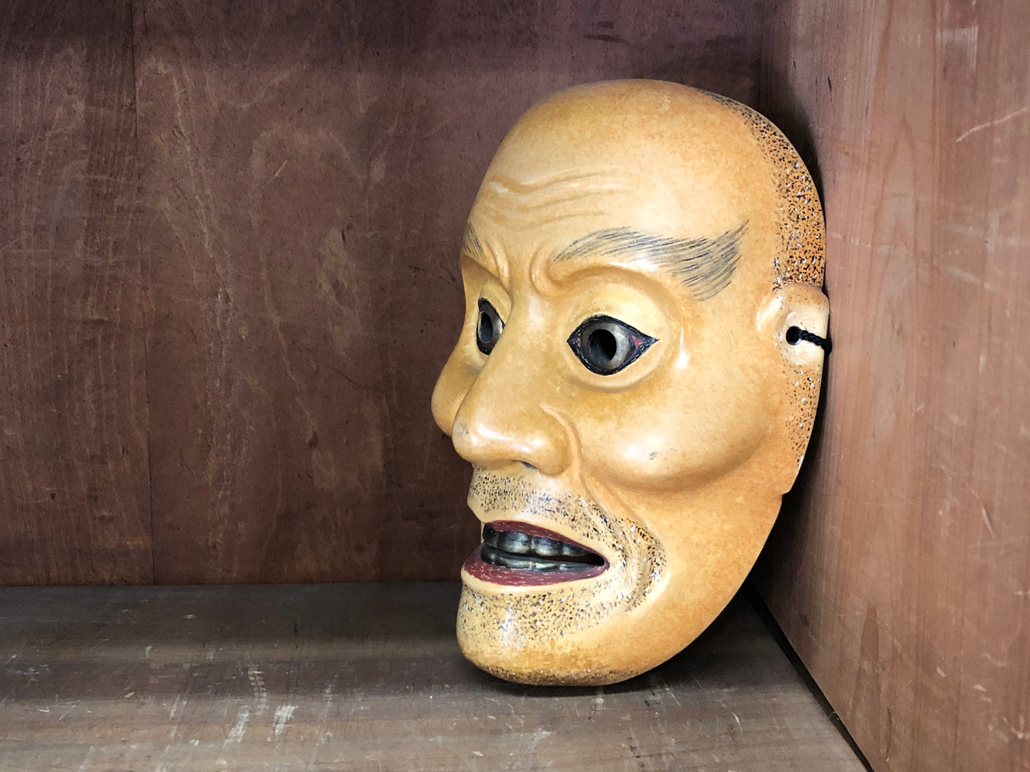 Y3007 NOH MASK wood carving Togou Japan antique dance drama omen men vintage