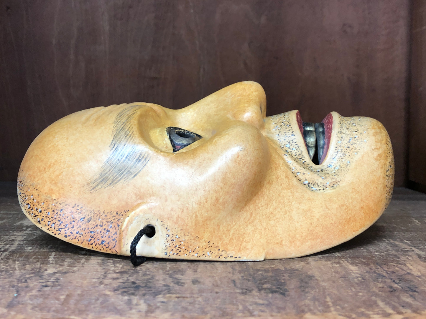 Y3007 NOH MASK wood carving Togou Japan antique dance drama omen men vintage