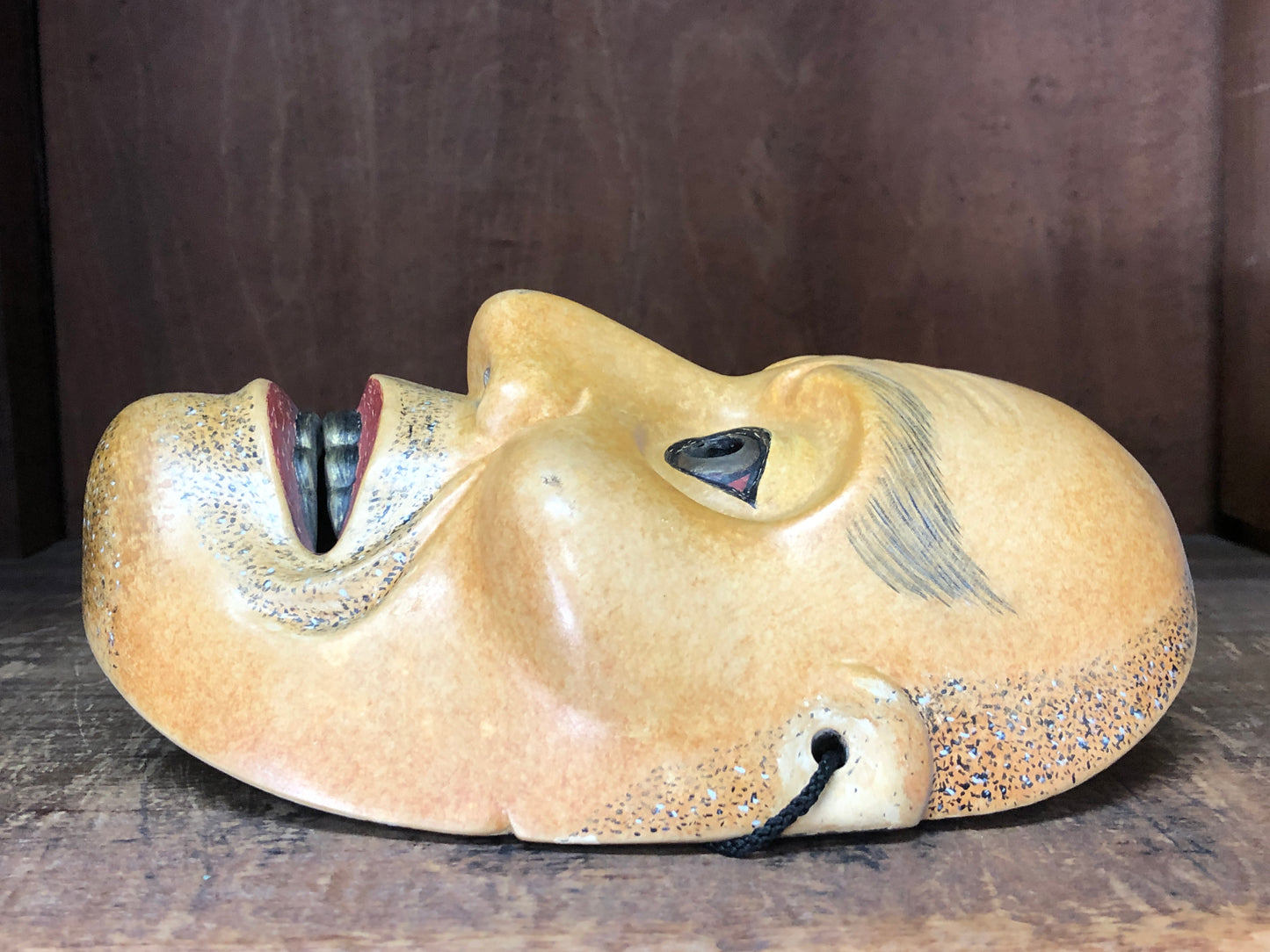 Y3007 NOH MASK wood carving Togou Japan antique dance drama omen men vintage