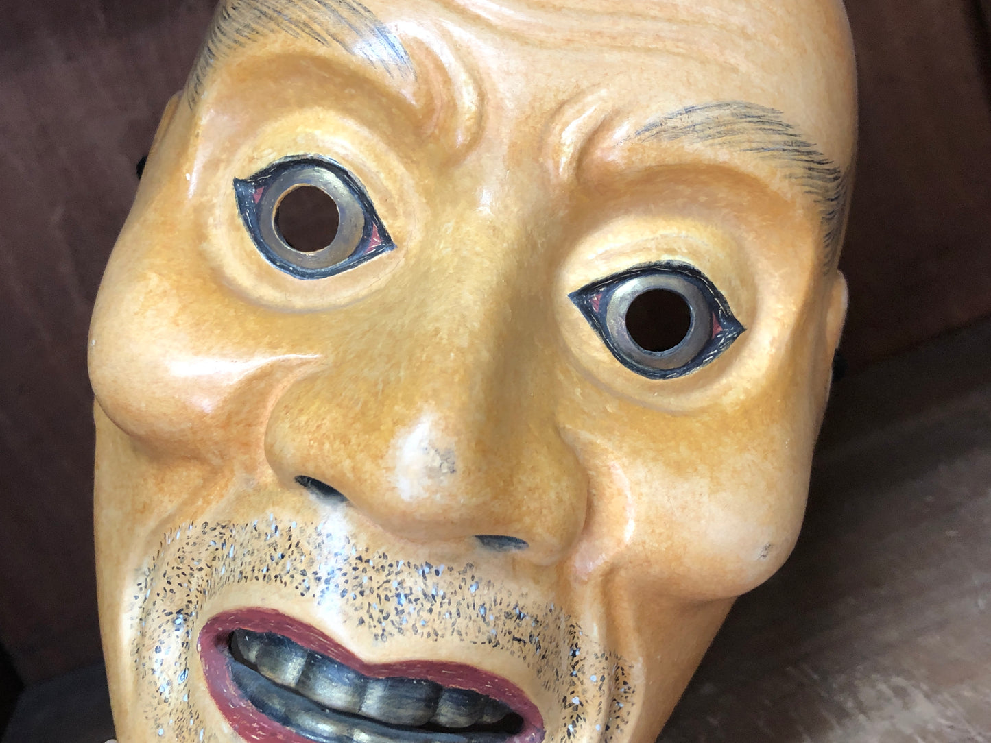 Y3007 NOH MASK wood carving Togou Japan antique dance drama omen men vintage