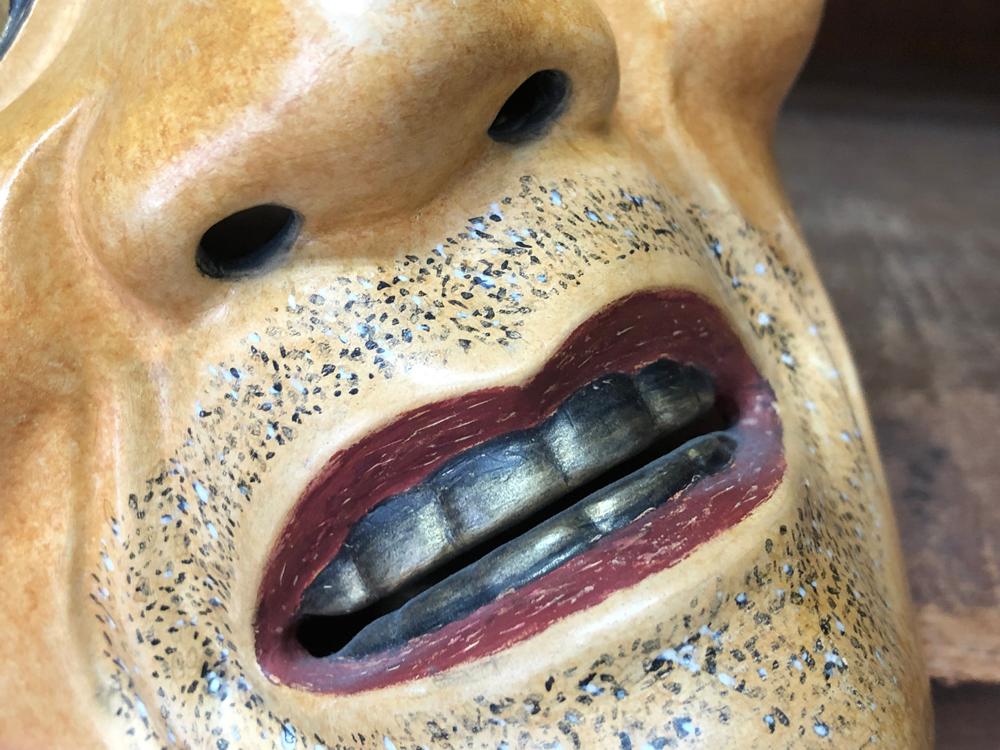Y3007 NOH MASK wood carving Togou Japan antique dance drama omen men vintage