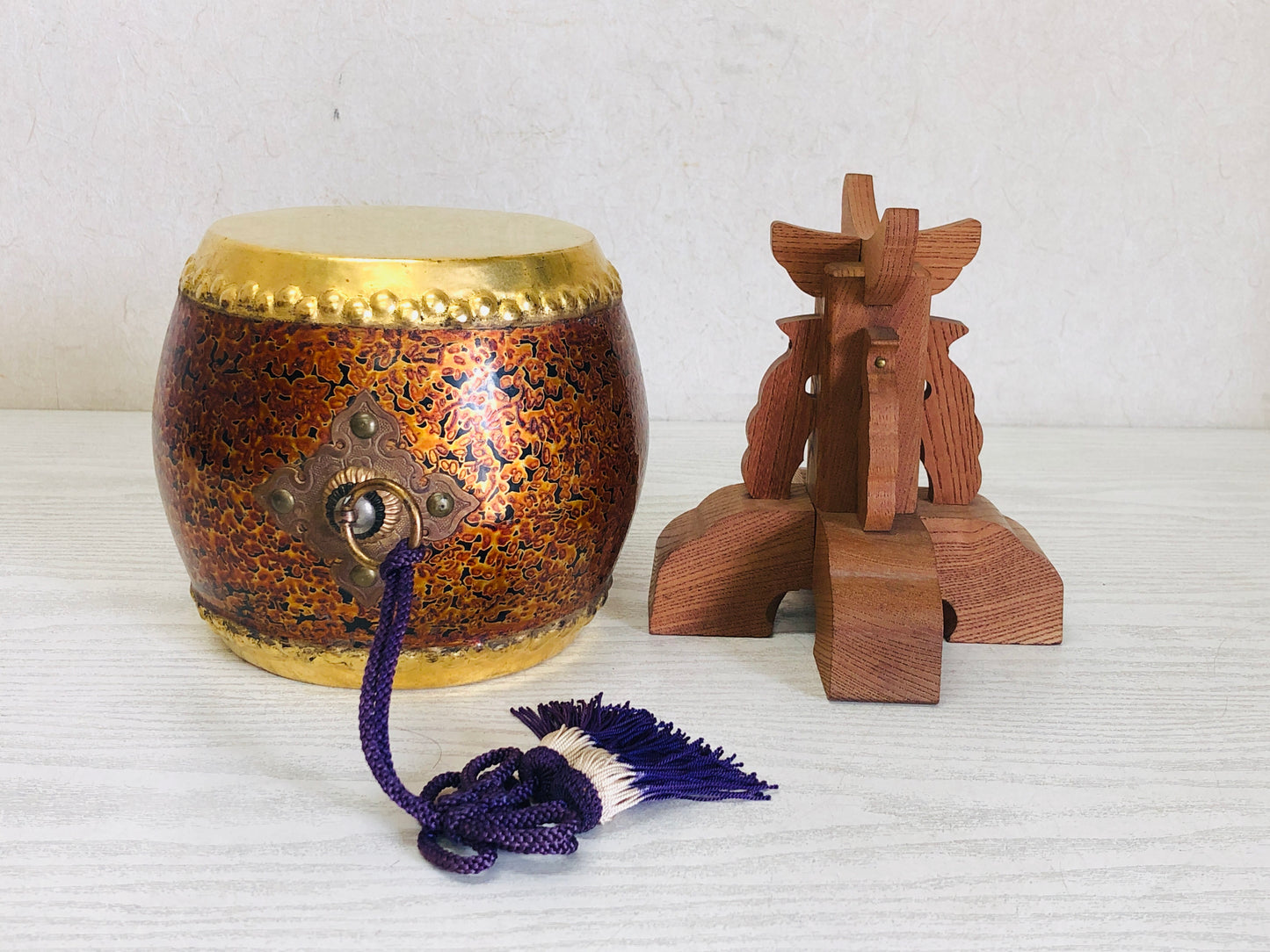 Y3076 TAIKO Drum Wakasa Lacquer stand figurine Japanese vintage antique interior