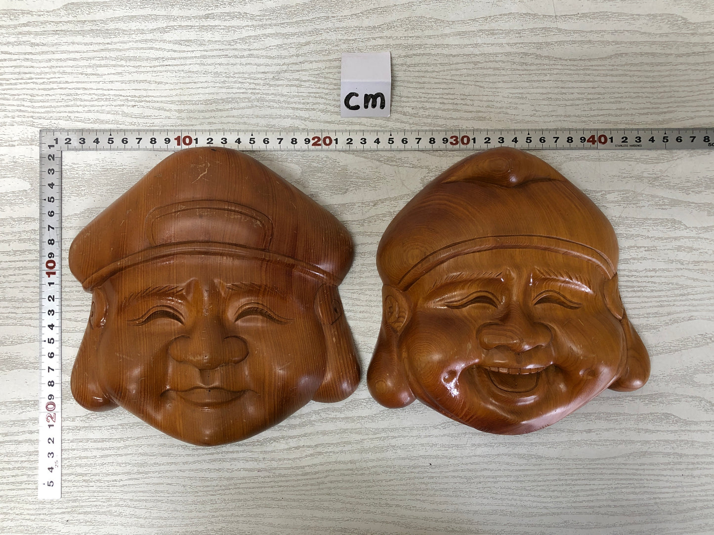 Y3111 MASK wood carving Ebisu Daikoku Japan vintage antique dance drama men omen
