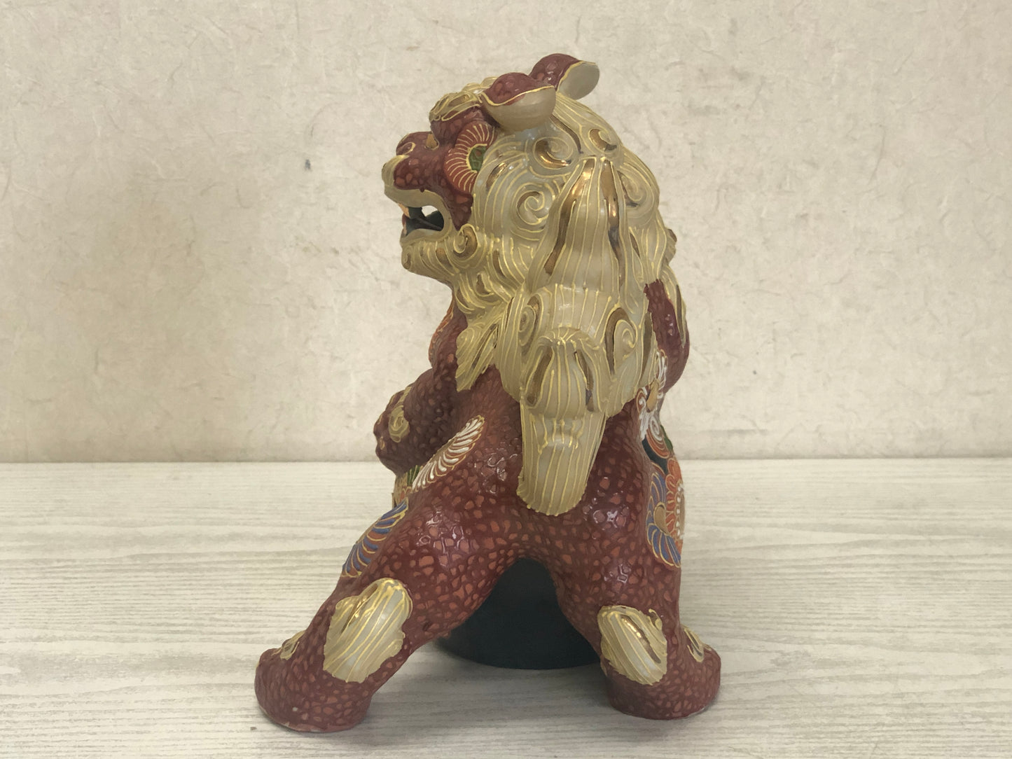 Y3123 OKIMONO Kutani-ware Lion with ball figurine figure Japan antique decor