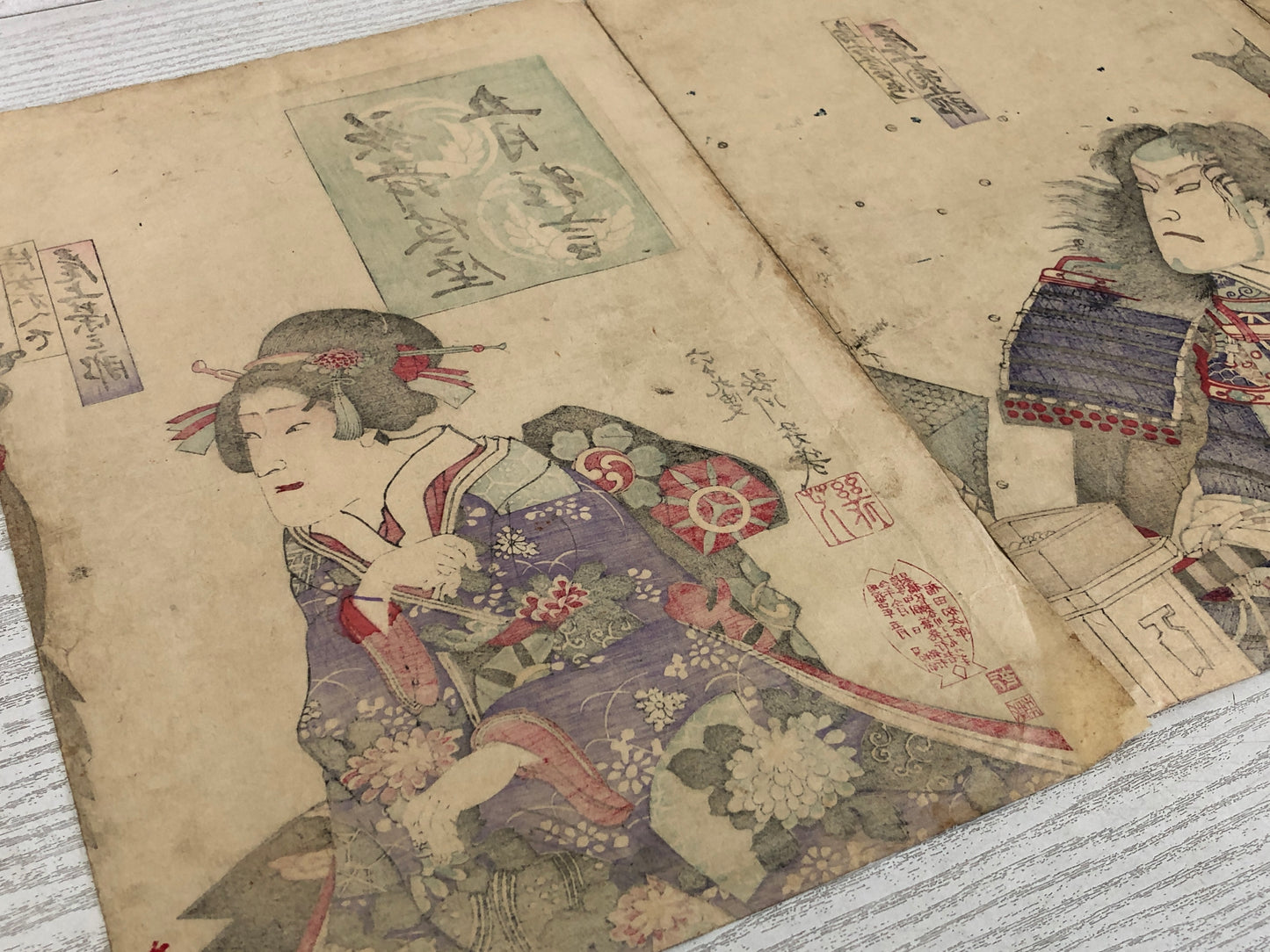 Y3201 WOODBLOCK PRINT Yoshiiku Utagawa actor triptych Japan Ukiyoe vintage art