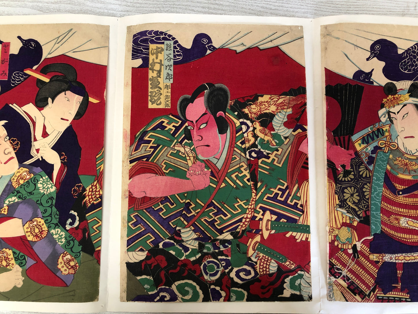 Y3203 WOODBLOCK PRINT Chikanobu actor triptych Japan Ukiyoe vintage art antique