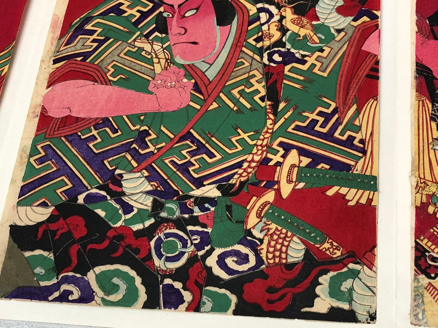 Y3203 WOODBLOCK PRINT Chikanobu actor triptych Japan Ukiyoe vintage art antique