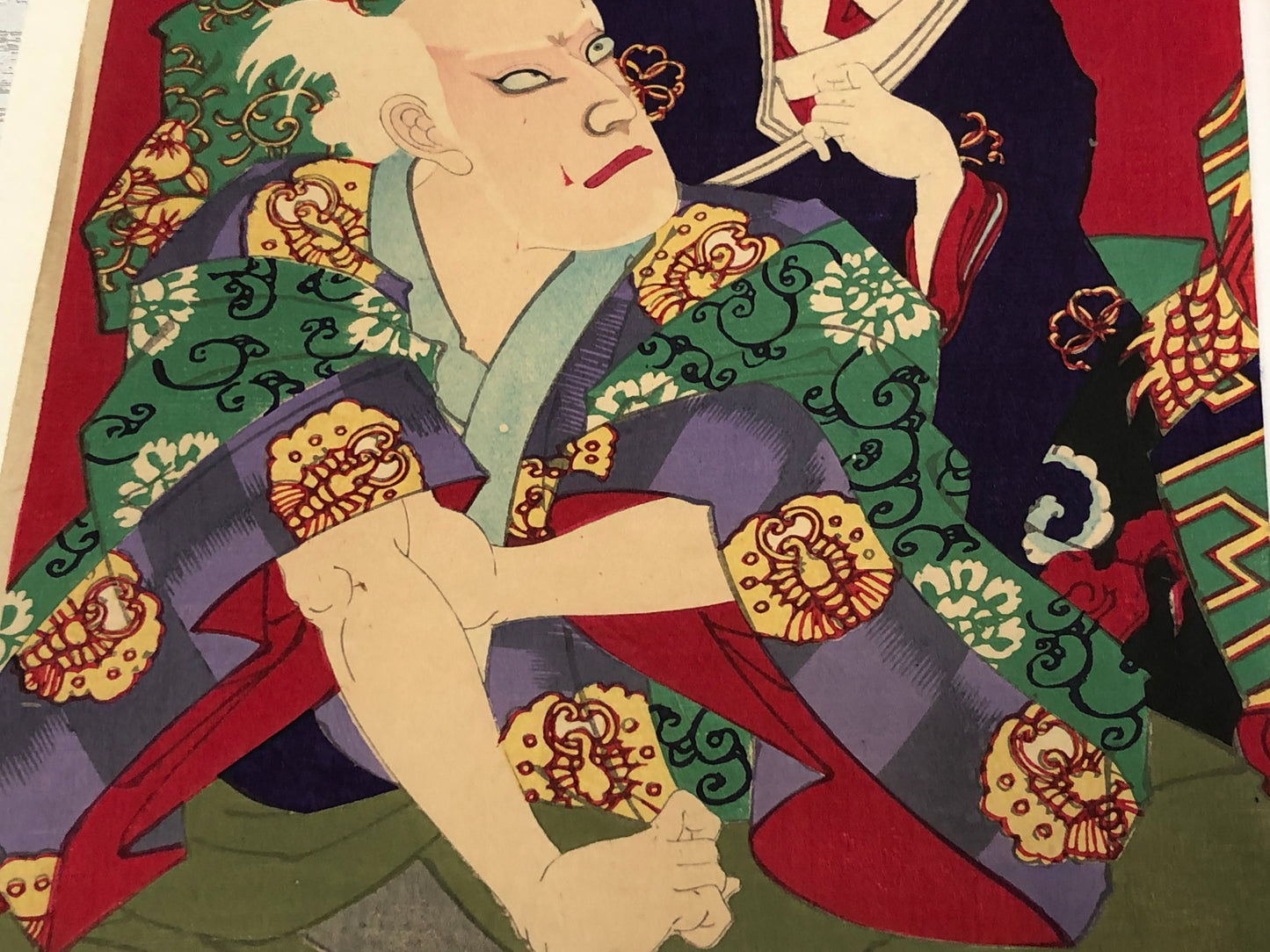Y3203 WOODBLOCK PRINT Chikanobu actor triptych Japan Ukiyoe vintage art antique