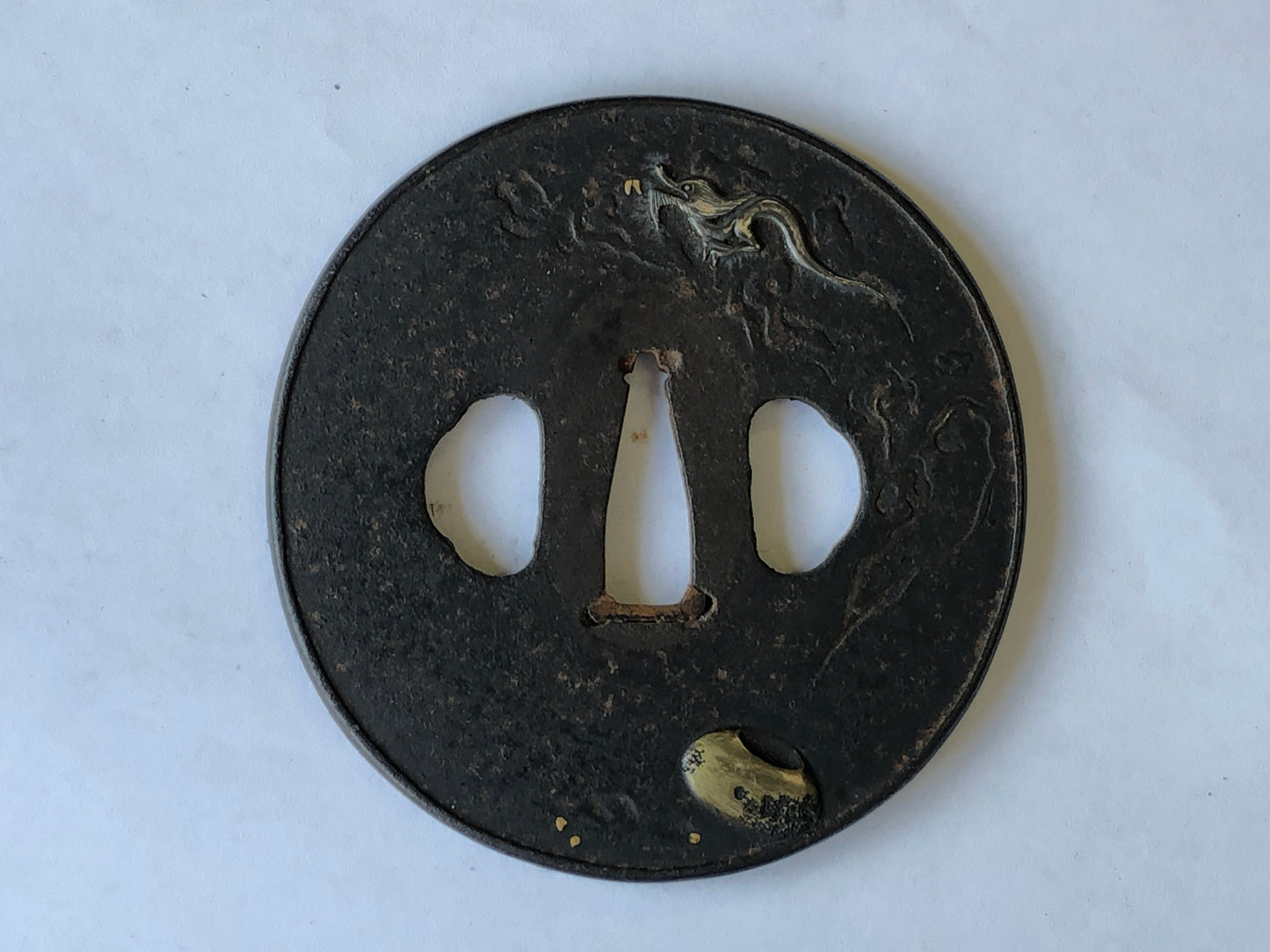 Y3240 TSUBA Iron long sword guard Inlay Japan samurai katana koshirae edo