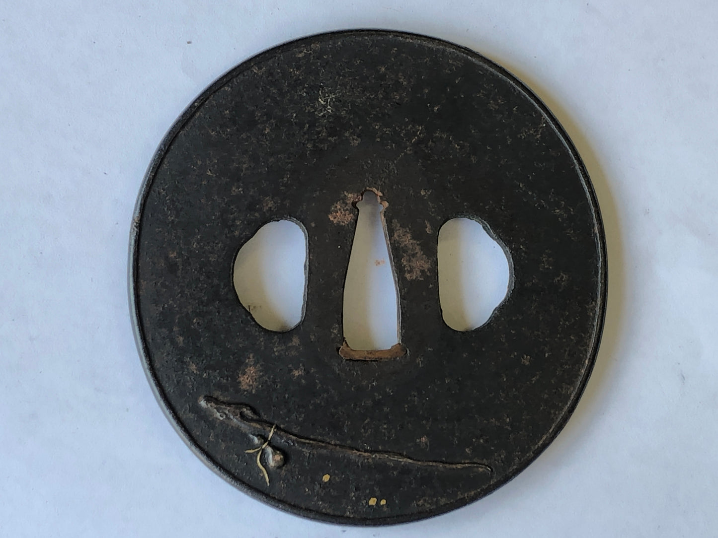 Y3240 TSUBA Iron long sword guard Inlay Japan samurai katana koshirae edo