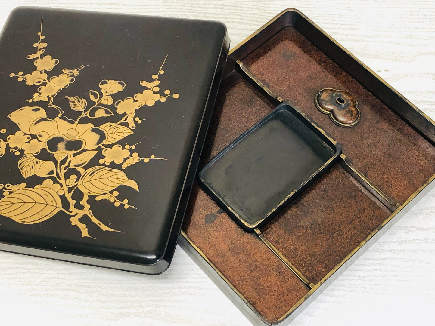Y3290 BOX Makie Suzuri case Japanese antique vintage container storage