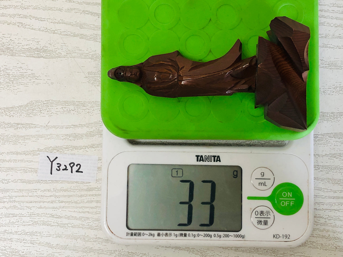 Y3292 STATUE wood carving small Buddha figure signed Japan vintage antique