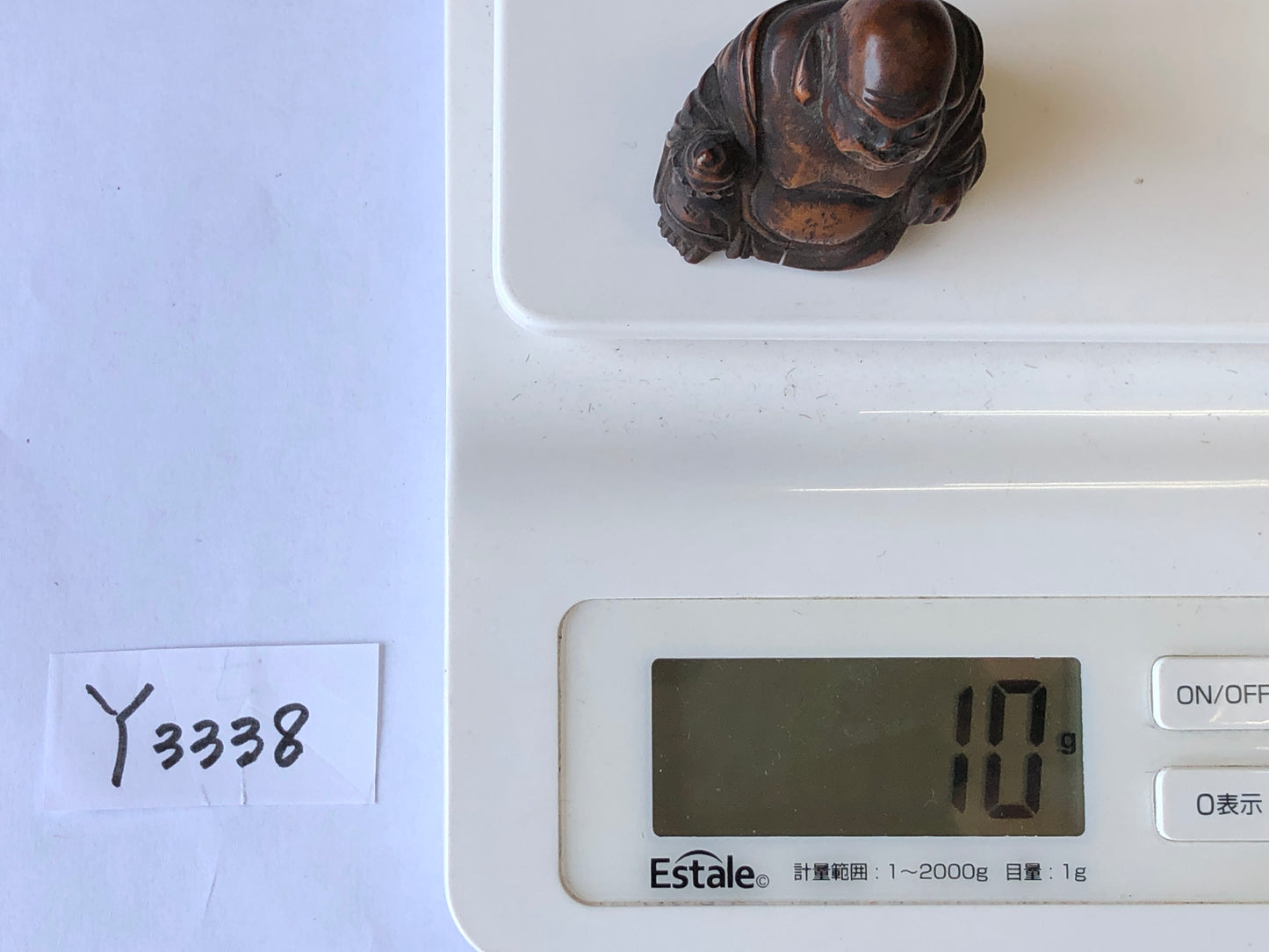 Y3338 NETSUKE Hotei wood carving Japan antique vintage accessory toggle kimono