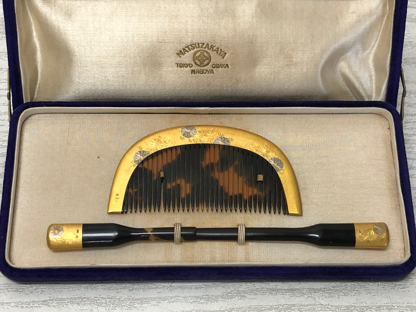 Y3384 KOUGAI K24 Gold Plated Comb Hairpin hair dressing tools box Japan kimono
