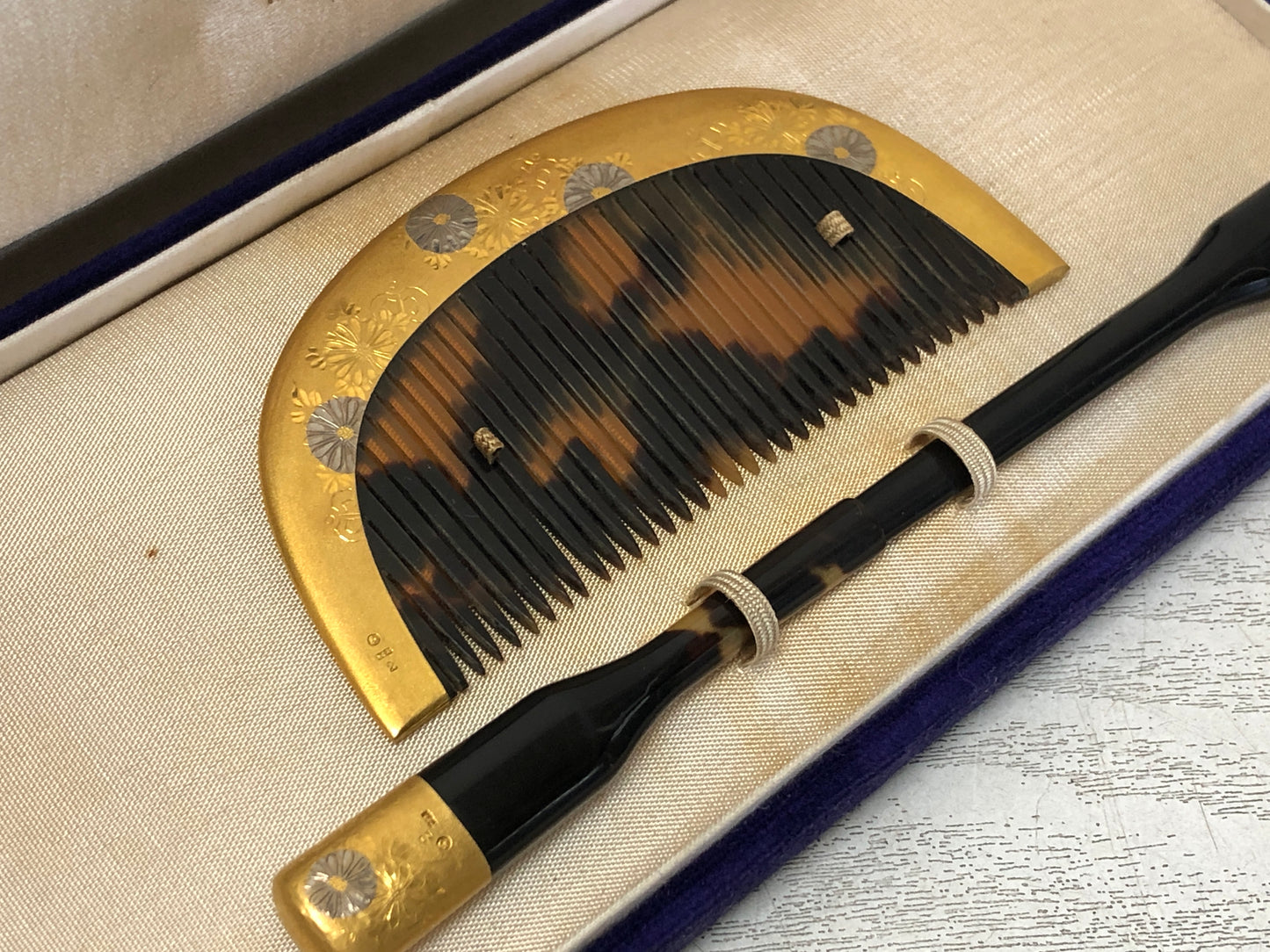 Y3384 KOUGAI K24 Gold Plated Comb Hairpin hair dressing tools box Japan kimono