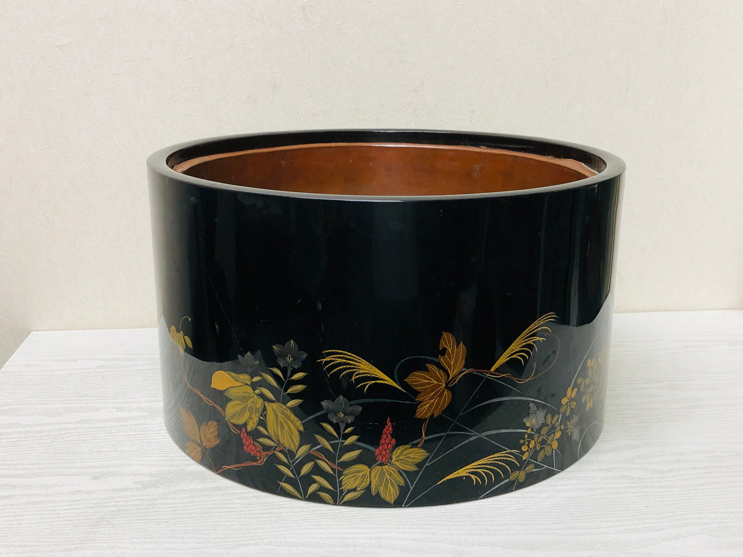 Y3387 HIBACHI Makie large charcoal brazier signed Japanese antique tea ceremony