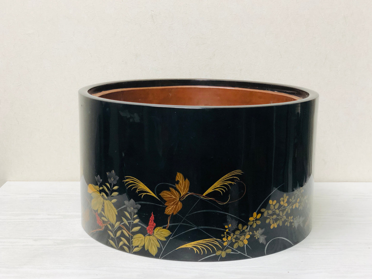 Y3387 HIBACHI Makie large charcoal brazier signed Japanese antique tea ceremony