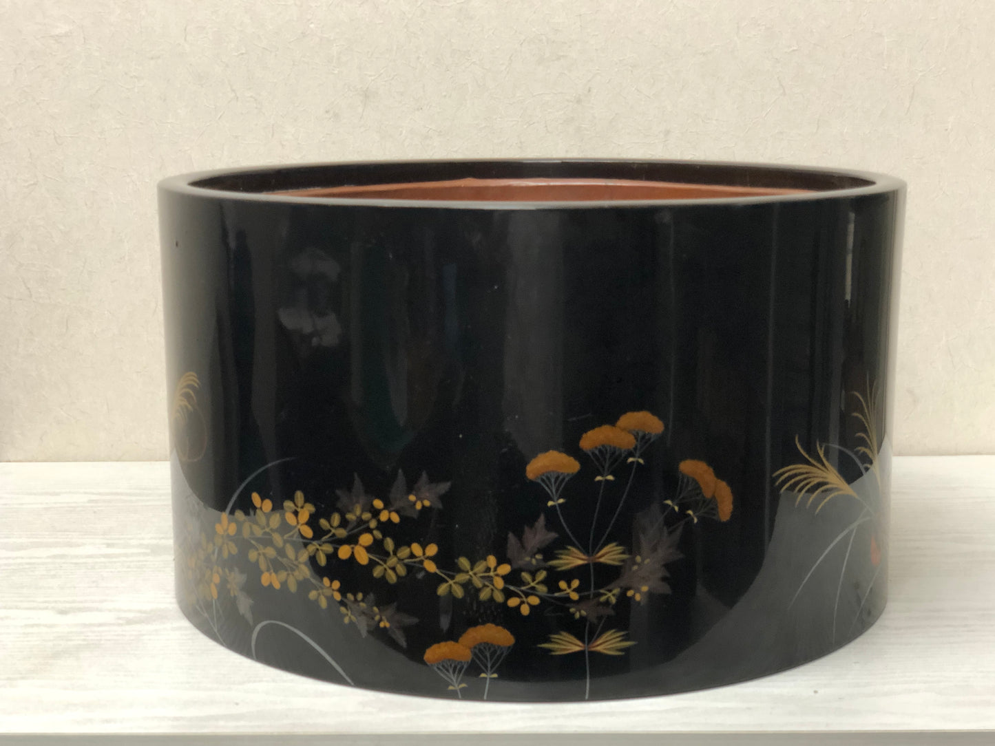 Y3387 HIBACHI Makie large charcoal brazier signed Japanese antique tea ceremony