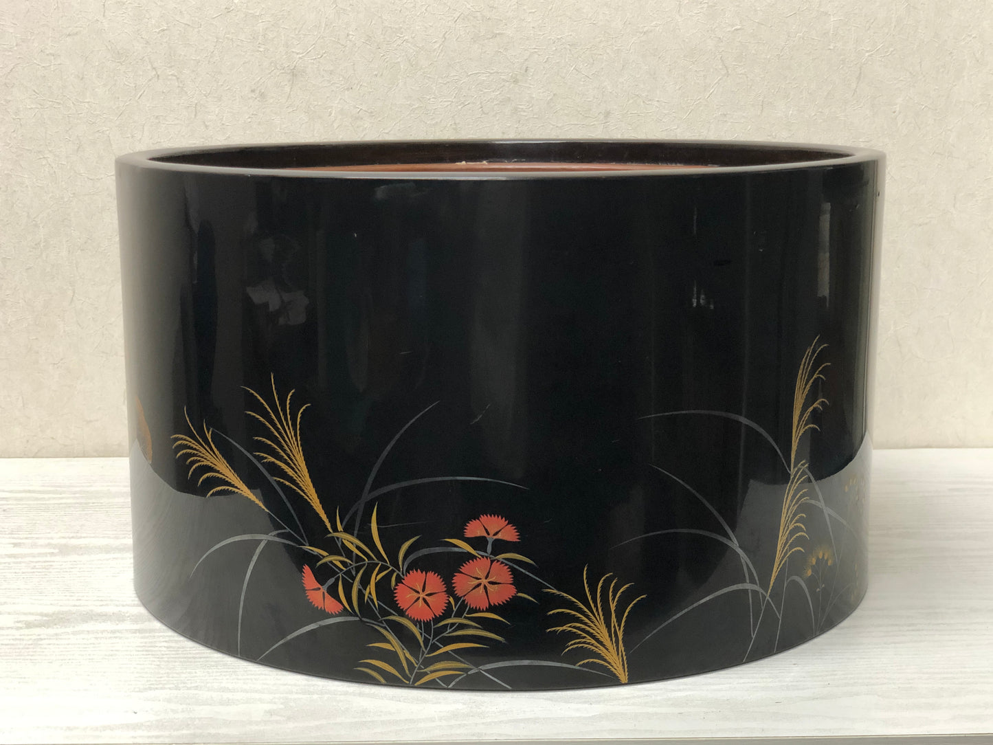 Y3387 HIBACHI Makie large charcoal brazier signed Japanese antique tea ceremony