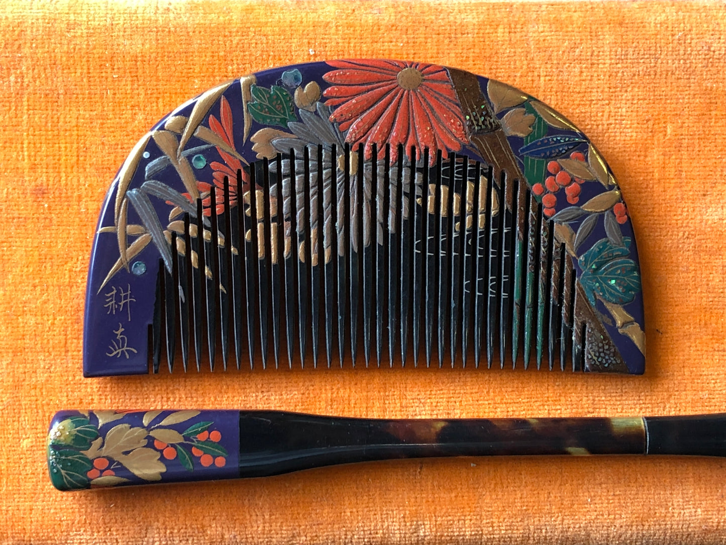 Y3428 KOUGAI Comb Hairpin hair dressing tools box signed Japan kimono accessory