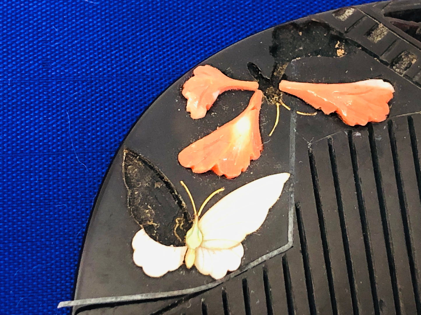Y3440 KOUGAI Comb coral blue shell Butterfly grooming Japan kimono accessory