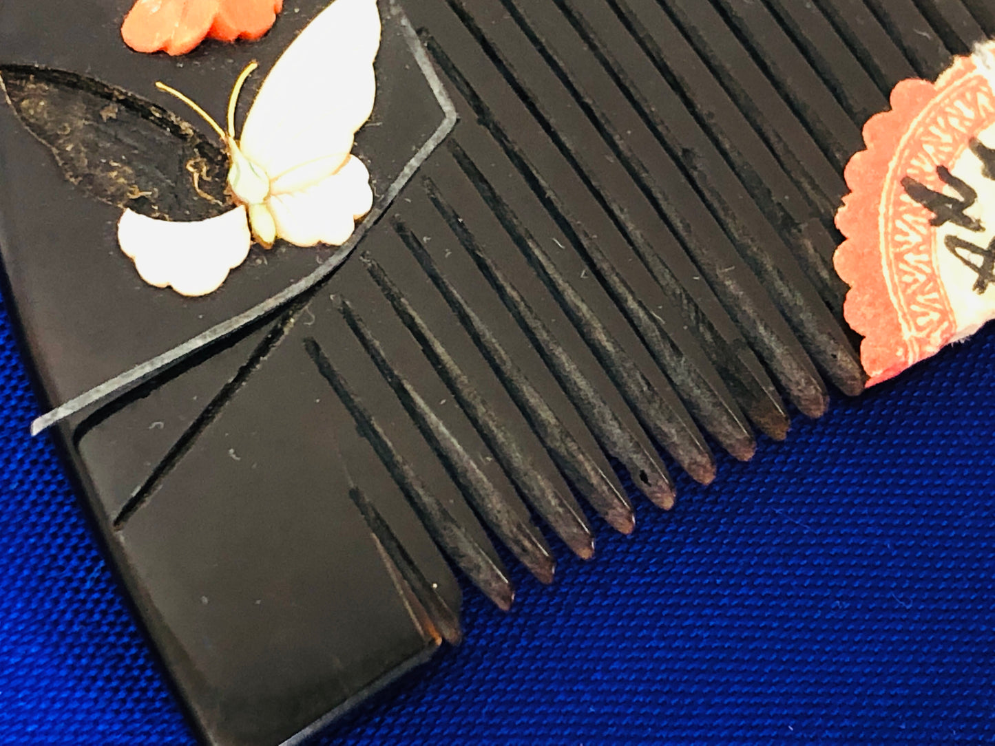 Y3440 KOUGAI Comb coral blue shell Butterfly grooming Japan kimono accessory