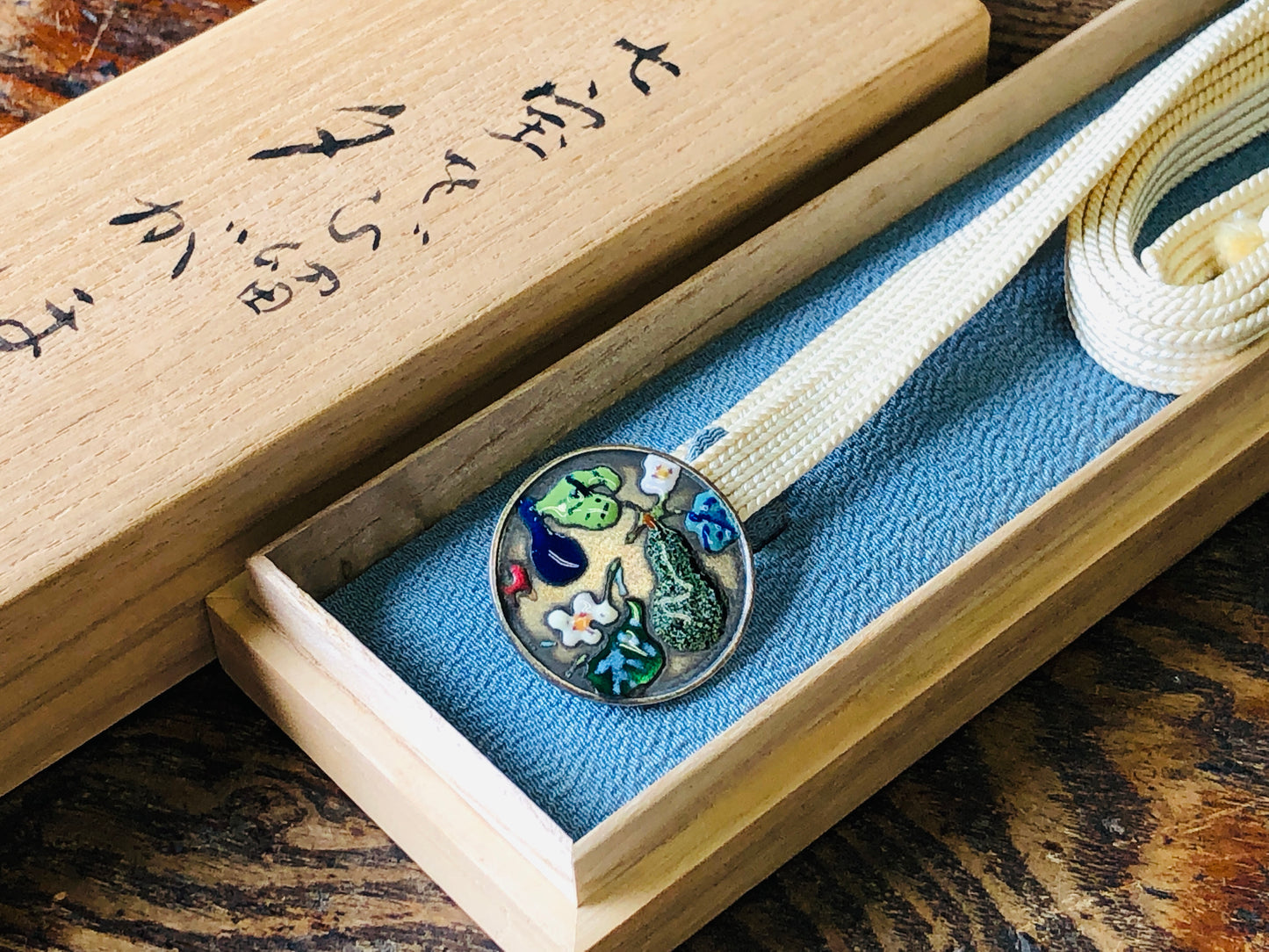 Y3446 OBIDOME Sash Clip cloisonne signed box Japan Kimono accessory antique