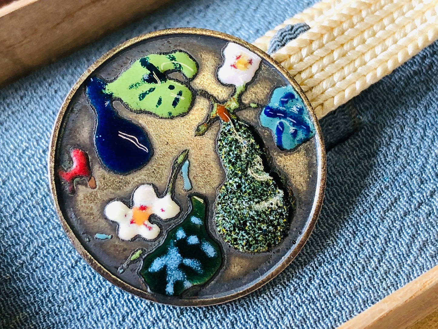 Y3446 OBIDOME Sash Clip cloisonne signed box Japan Kimono accessory antique