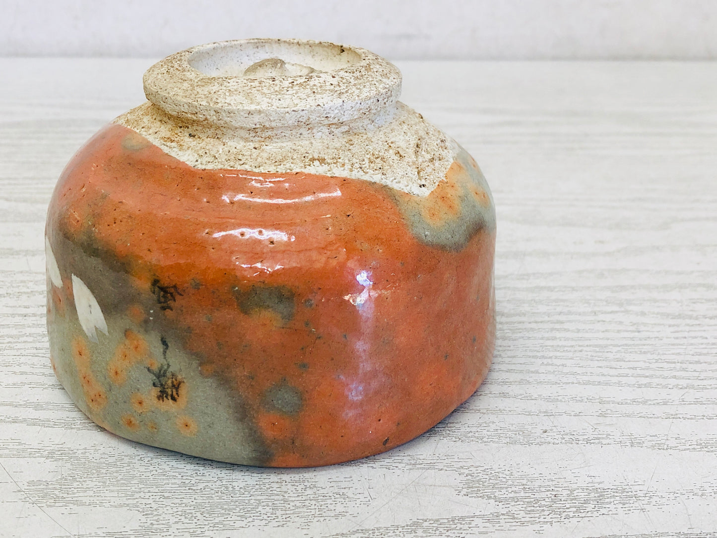 Y3516 CHAWAN Raku-ware Red cherry blossoms Japan tea ceremony bowl antique