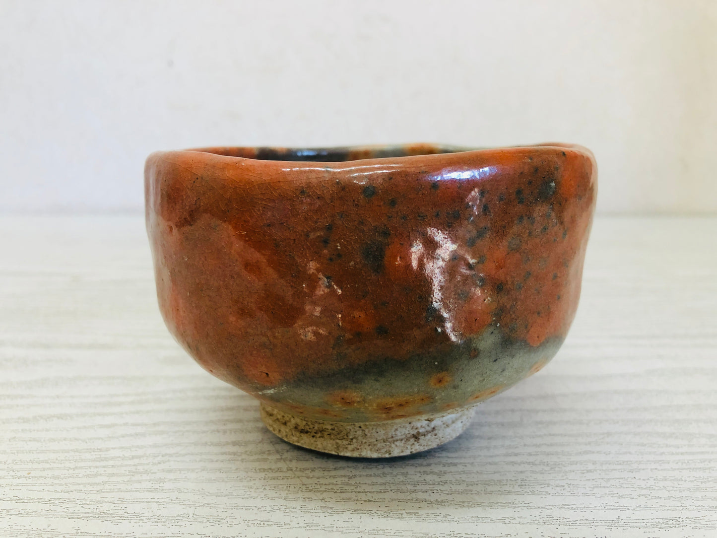 Y3516 CHAWAN Raku-ware Red cherry blossoms Japan tea ceremony bowl antique